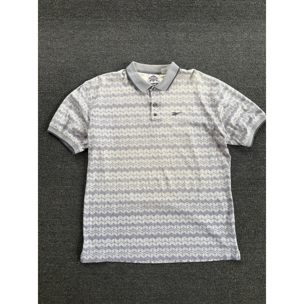 Vintage Reebok Golf Polo Shirt Size L Grey Chevron Pattern 90s Made Thailand
